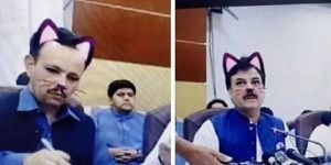 Filtro de gatito en Facebook Live fastidia conferencia de político y se hace viral
