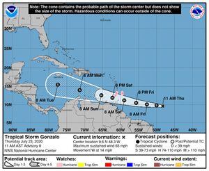 Futuro incierto de la tormenta tropical Gonzalo una vez avance al Mar Caribe