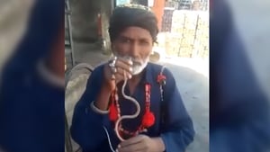 Vídeo choca ao mostrar homem colocando cobra no nariz