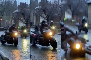 Batman sufre aparatoso derrape en motocicleta durante el rodaje de 'The Batman'