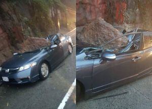 Roca cae sobre vehículo en Villa Lobos y conductor fallece