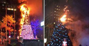 Arrestan a un hombre tras incendiar árbol de Navidad en Nueva York