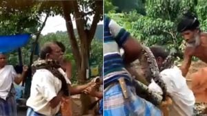 Vídeo completo mostra como homem acabou com píton enrolada envolta do pescoço