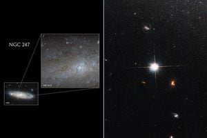 El telescopio Hubble de la NASA captura una imagen brillante de El Ojo de la Aguja, una galaxia espiral enana