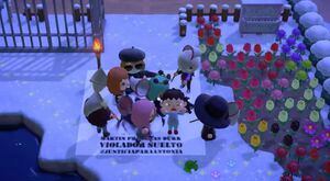 Con performance de "Las Tesis" y un linchamiento simbólico: protesta contra Martín Padrenas llegó a "Animal Crossing"