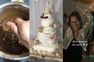 Novios dan “pastel mágico” en su boda; familiares se descontrolan
