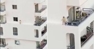 (VIDEO) ¡De infarto! Niña corre por el borde de un edificio a 30 metros de altura
