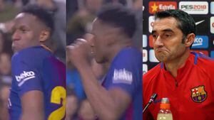 Reacción de Ernesto Valverde tras gol de Yerry Mina en Barcelona VS Espanyol
