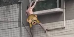 Video: Hombre cae desnudo desde una ventana intentando escapar de un esposo
