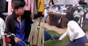 (VIDEO) Madre castigó a latigazos al descubrir a su hijo robando en centro comercial