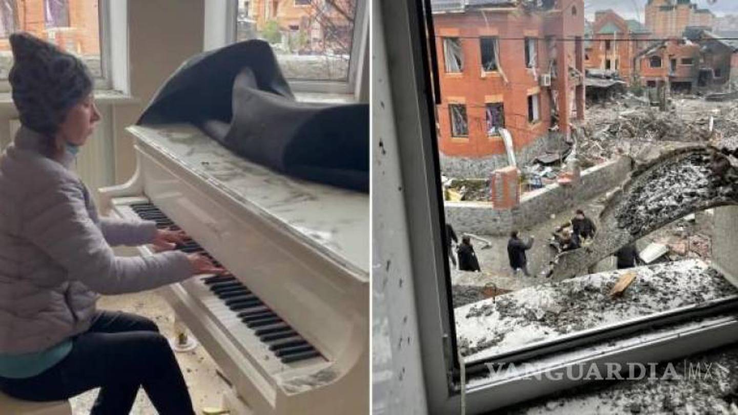 Mujer se despide de su casa tocando el piano en Ucrania