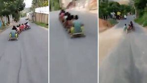O vídeo que mostra crianças brincando em carrinho de rolimã gigante que se tornou viral nas redes