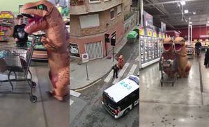 Dinosaurios toman las calles en plena pandemia del coronavirus