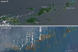 La Nasa publica impactantes imágenes del antes y después de las islas del Caribe tras el paso del huracán Irma