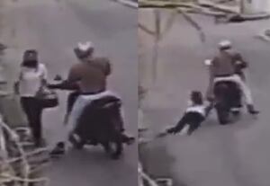 Presunto motoladrón arrastra a mujer por calle de Campeche para robarle su bolso