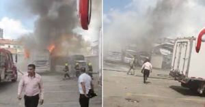 (VIDEO) Bus de servicio público se prendió en llamas