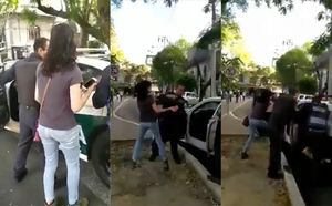 Mujer golpea a policía que arrestó a su marido