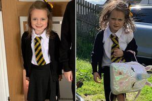 Esta niña conquistó las redes con su imagen del antes y después durante su primer día de clases