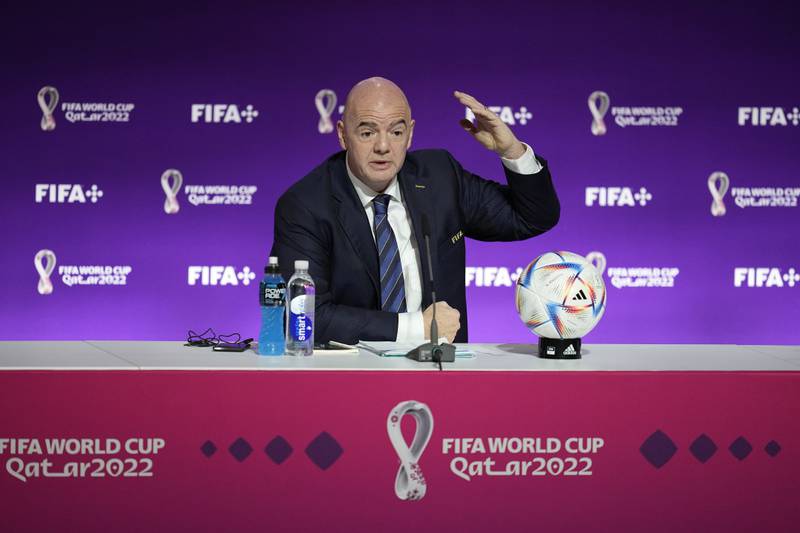 El presidente de la FIFA Gianni Infantino durante una rueda de prensa, el sábado 19 de noviembre de 2022, en Doha, Qatar.