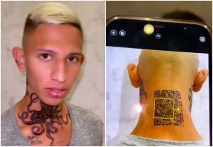 Influencer colombiano se tatúa en el cuello un código QR para abrir su cuenta de Instagram y no le funciona