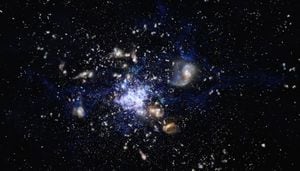 Telescopio James Webb capta una galaxia con cara de fantasma, que escupe estrellas a 13 mil millones de años luz