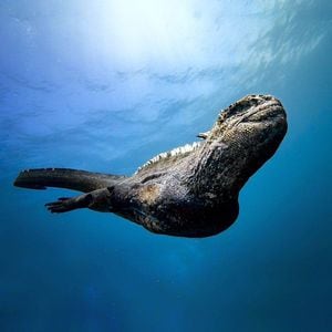 Captan a un "mini Godzilla" nadando en las Islas Galápagos