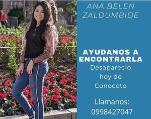 Policía encontró a Ana Belén Zaldumbide, desaparecida en Conocoto