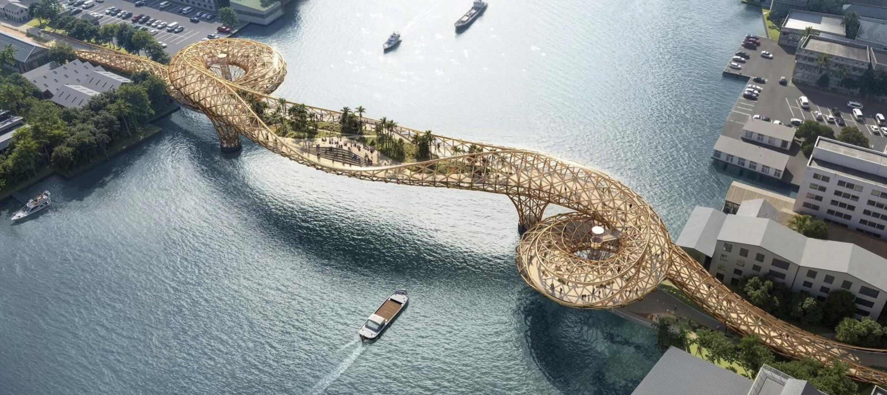 Bangkok está planeando un nuevo y audaz puente peatonal sobre el Río Chao Phraya que da prioridad a los peatones y ciclistas sobre los automóviles. Foto: Administración Metropolitana de Bangkok.