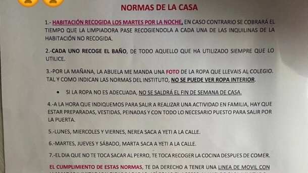 La gran cantidad de normas y sanciones ocupó toda una hoja para las hijas en casa
