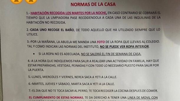 La gran cantidad de normas y sanciones ocupó toda una hoja para las hijas en casa