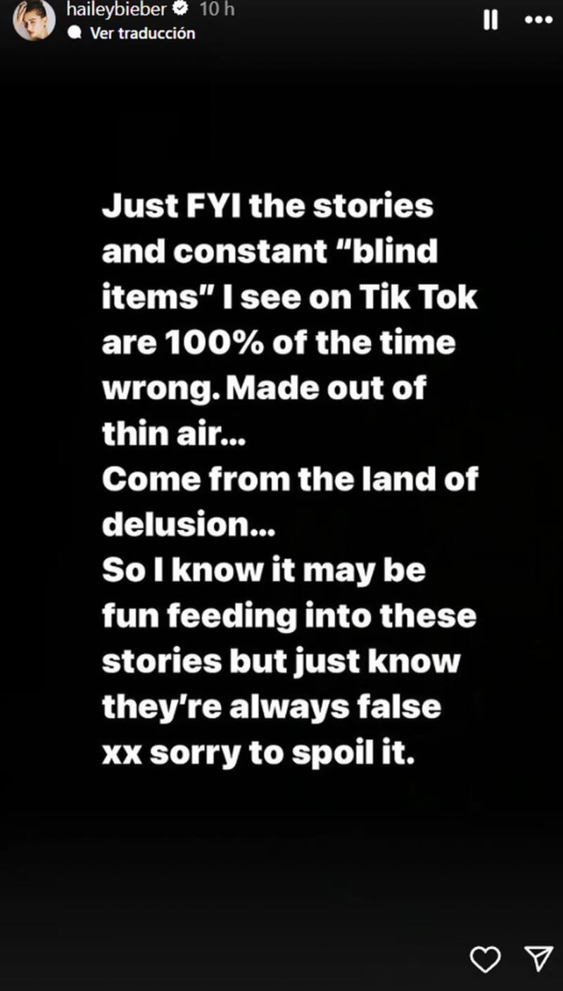 La publicación de Hailey Bieber.