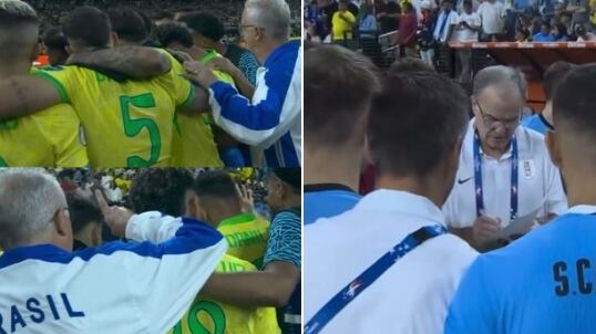 Impacto en los medios deportivos causaron las imágenes de los entrenadores Bielsa y Dorival en la previa a la definición por penales entre Uruguay y Brasil en Copa América.