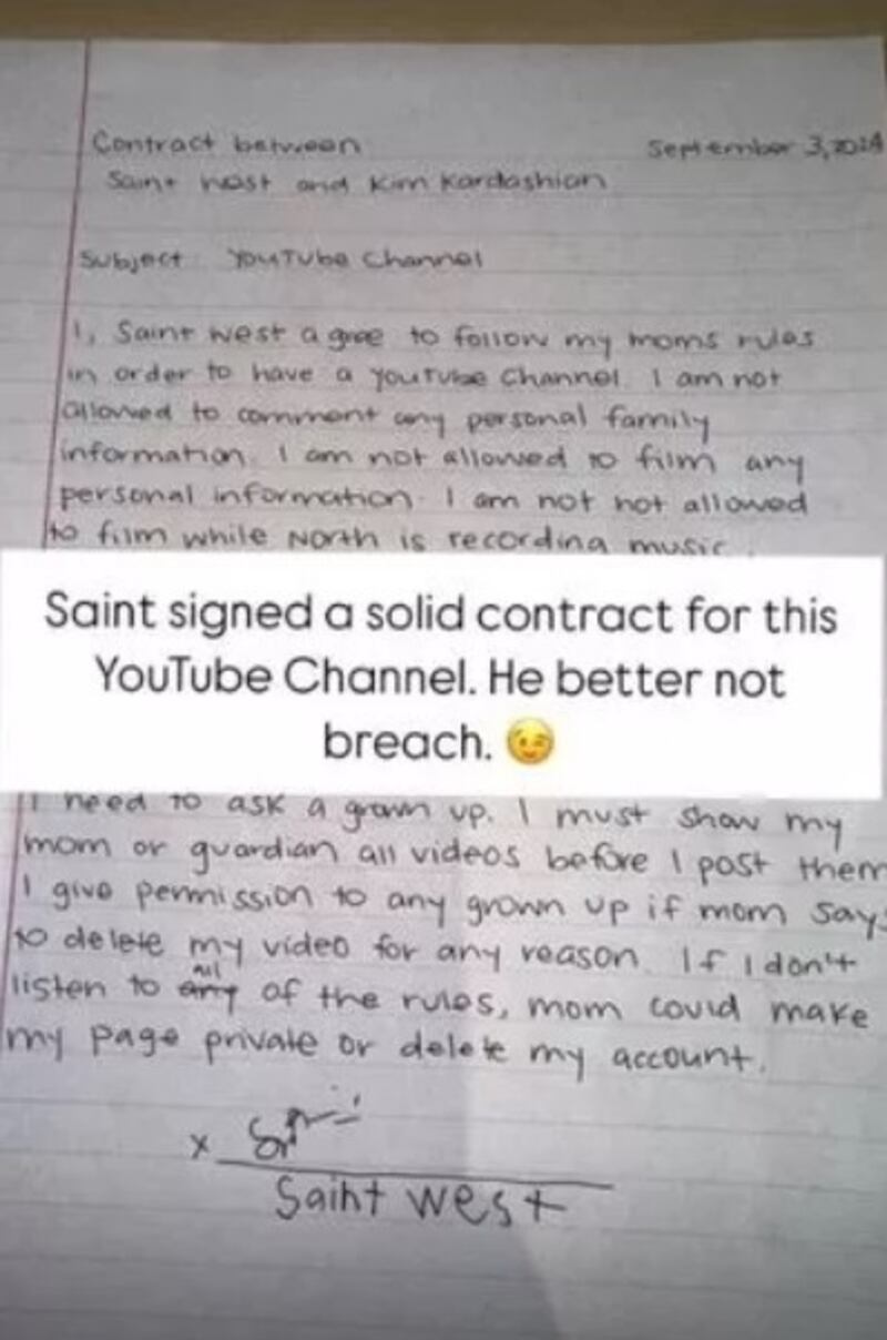 Kim Kardashian le hizo firmar este contrato a su hijo Saint