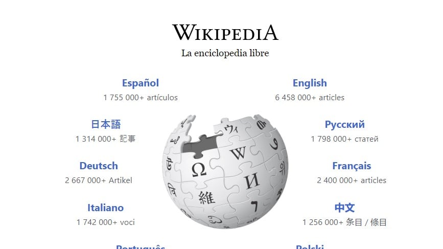 Captura de pantalla del sitio web de Wikipedia