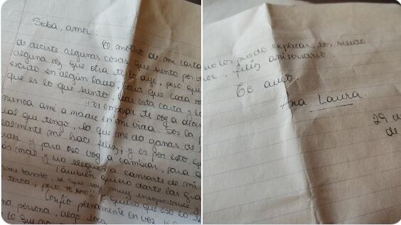 Ana Laura escribió la carta a Seba hace 22 años, pero ya está casada