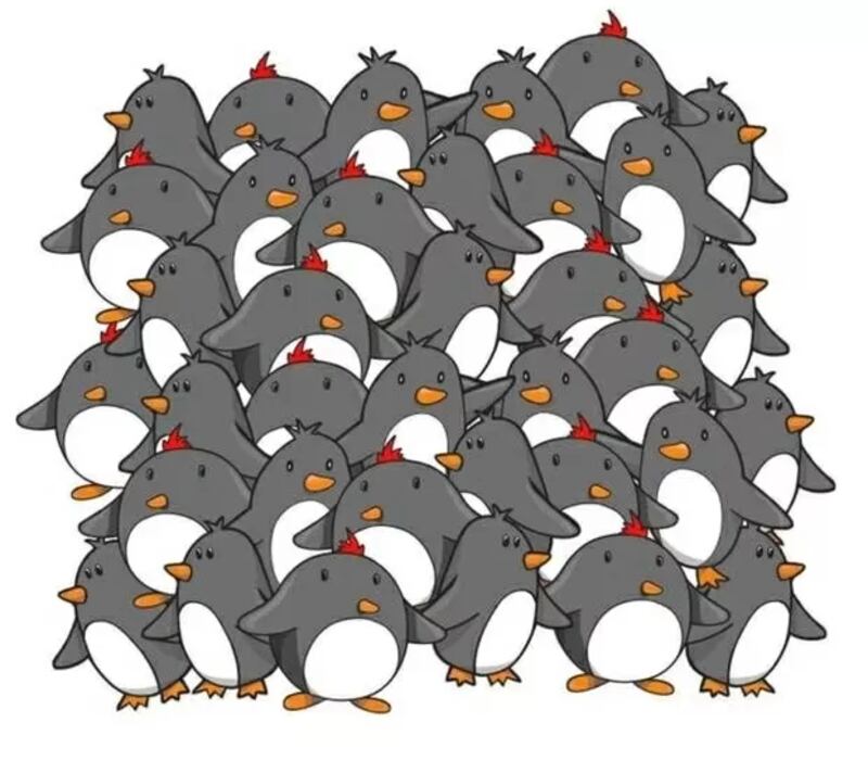Encuentra el pingüino sin el pico.