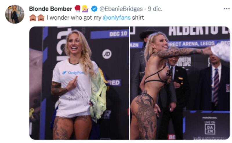Ebanue Bridges, la boxeadora de OnlyFans que promociona su OnlyFans en el pesaje.