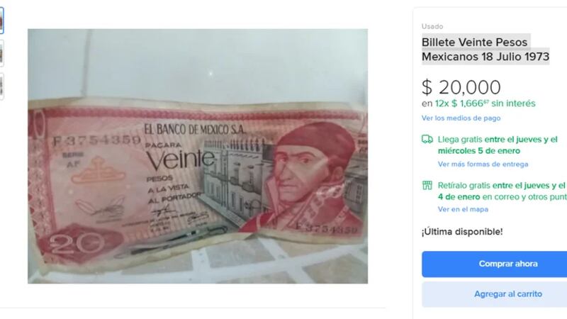 Billete de 10 pesos mexicanos antiguo