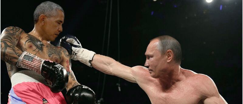 Obama y Putin peleando
