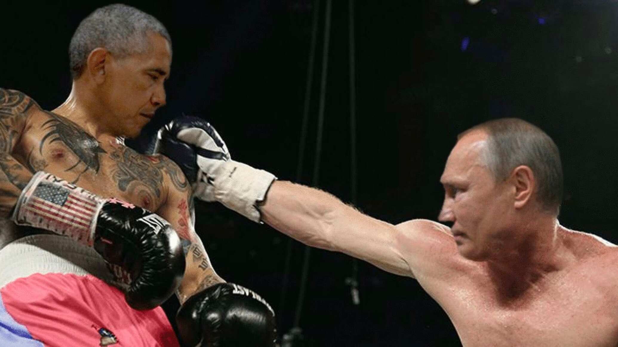 Obama y Putin peleando