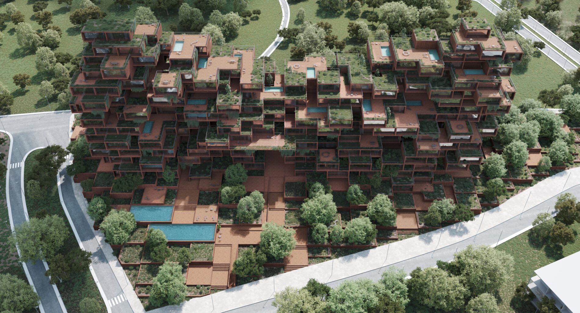 Una propuesta residencial de 14 plantas en Ática, Grecia, extrae su identidad de la noción de la tierra, interpretada en términos formales y materiales. Foto: Georges Batzios Architects.