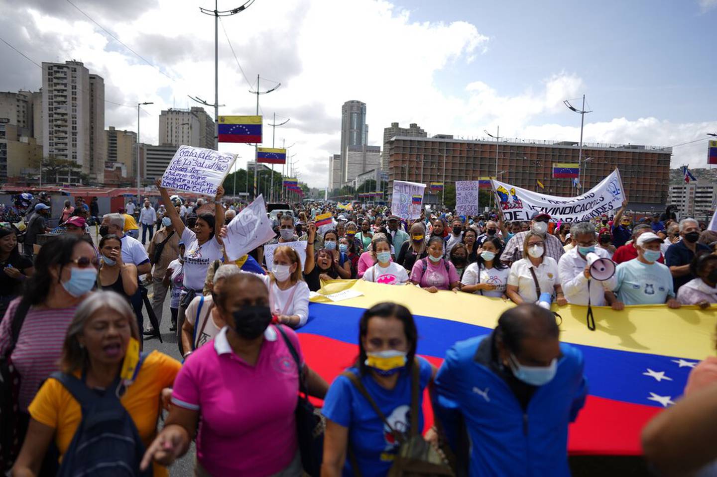 Manifestación de maestros en Venezuela.