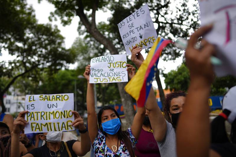 Manifestación de maestros en Venezuela.