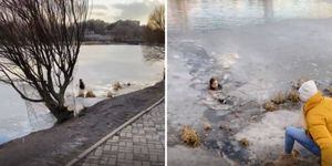 VÍDEO: Mulher mergulha em lago congelado para resgatar cachorrinho