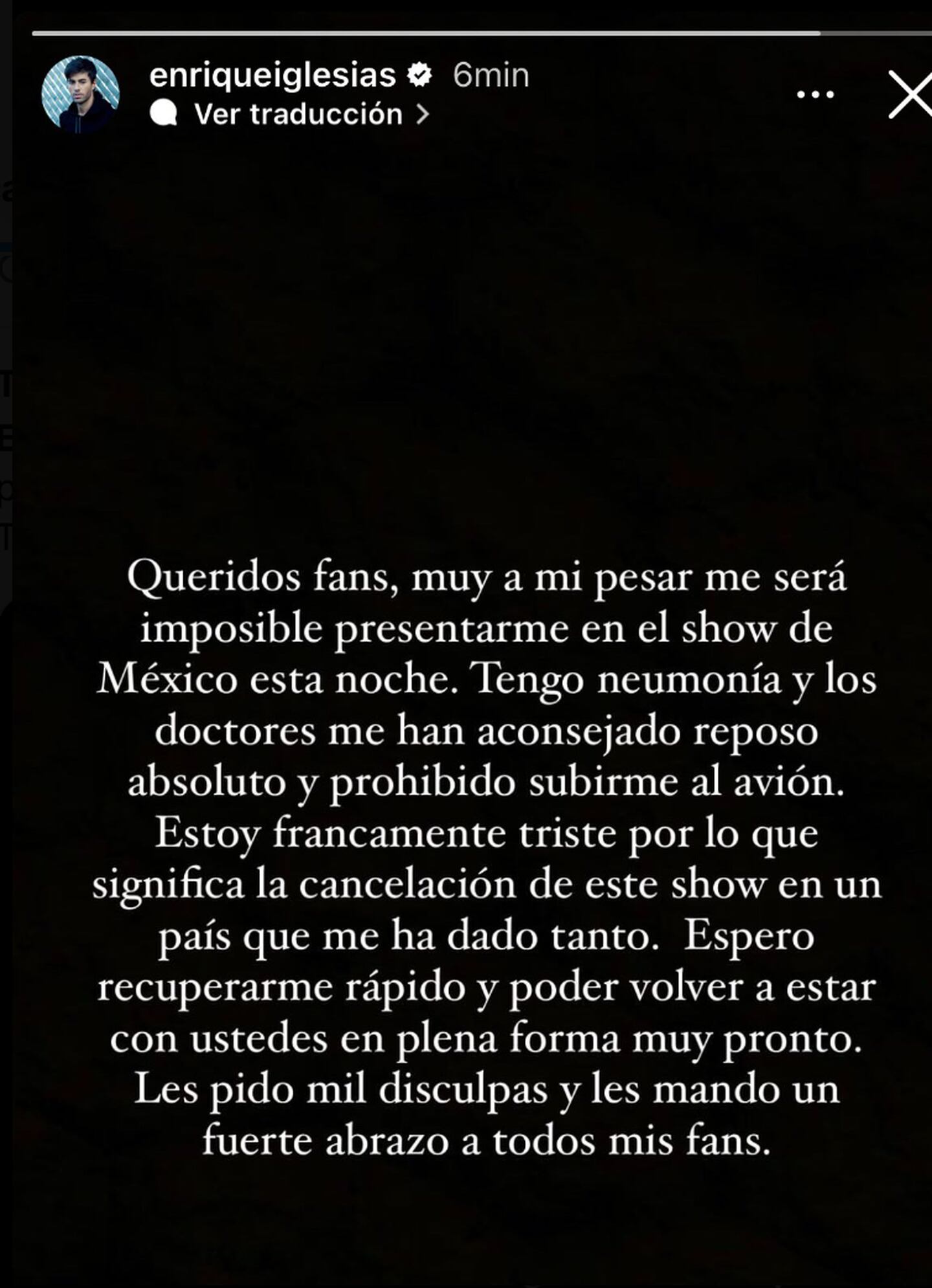 Enrique Iglesias cancela su show en México por problemas de salud